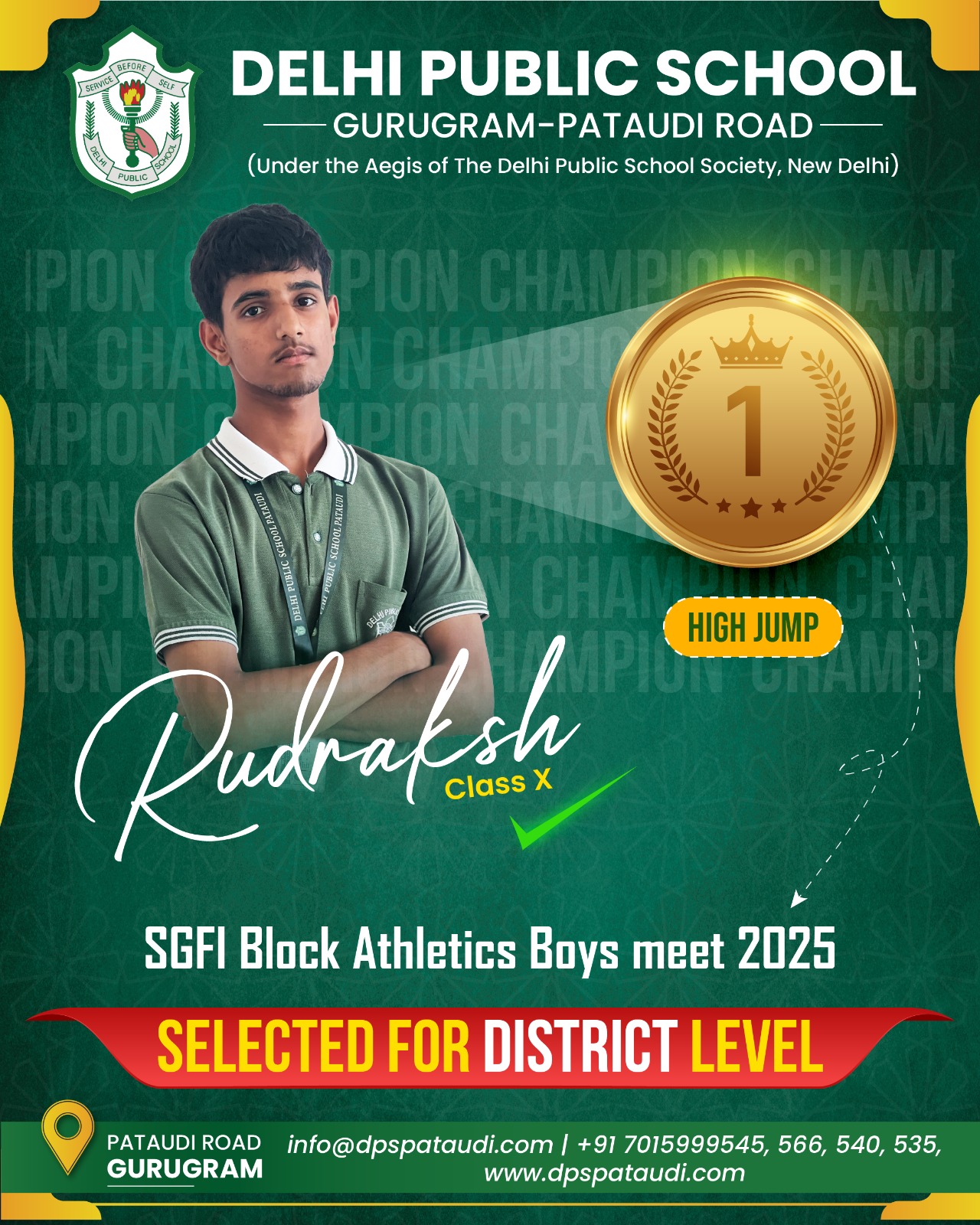 Rudraksh Rajawat win of DPS Pataudi wins Gold medal